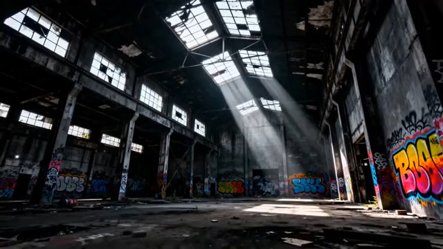  废弃工厂光影 人物走动391#横屏 	 