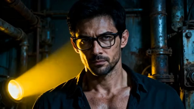  戴眼镜的沉思男性302#横屏 	 