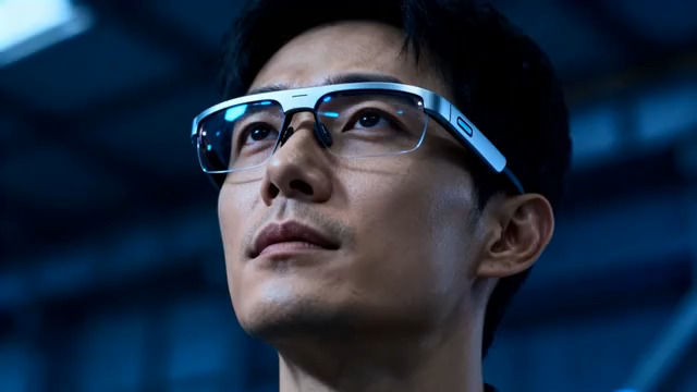  戴智能眼镜的科技男性304#横屏 	 