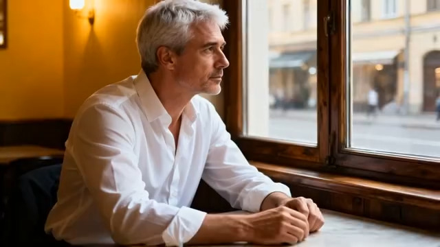  窗边沉思的成熟男性265#横屏 	 