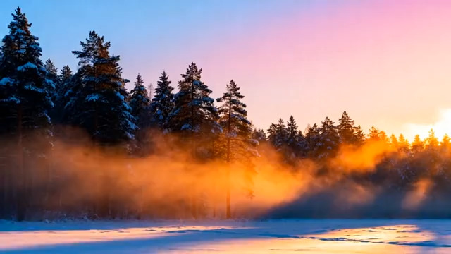  冬日晨雾森林日出324#横屏 	 