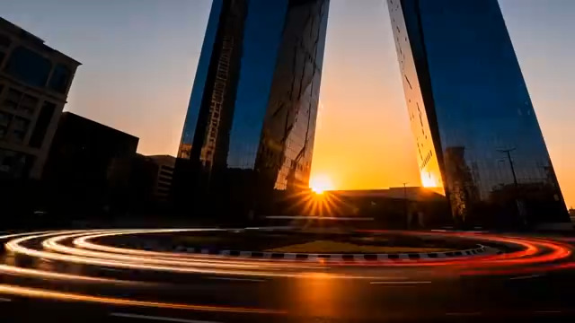  城市地标日转夜延时180#横屏 	 