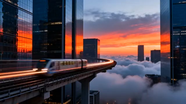  城市云海日出天际线228#横屏 	 