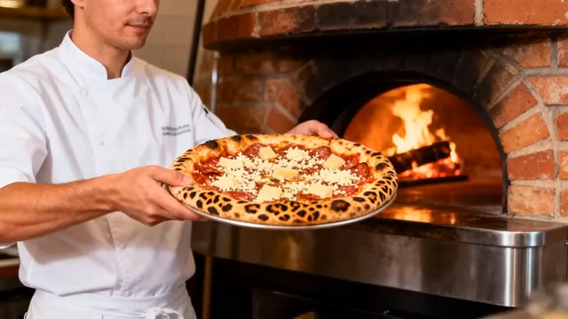  厨师展示刚出炉披萨248#横屏 	 