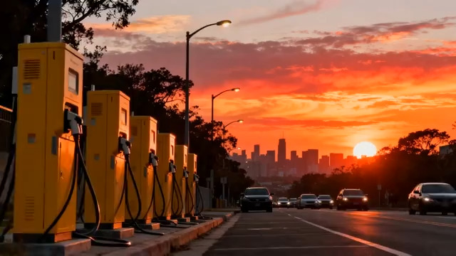  城市日落电动汽车充电站205#横屏 	 