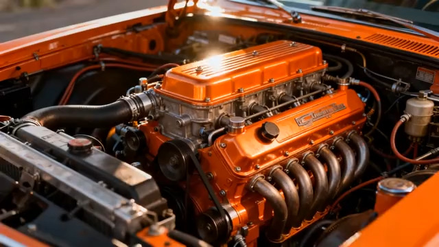  橙色汽车发动机特写236#横屏 	 