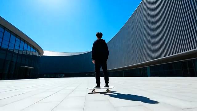  城市建筑前的滑板少年191#横屏 	 