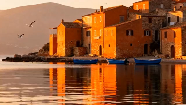  橙色小屋海滨日落239#横屏 	 