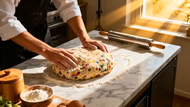  厨师揉彩色面团特写247#横屏 	 -