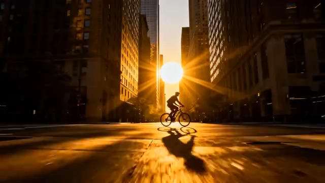  城市日出骑行剪影203#横屏 	 