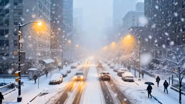  城市冬夜雪景街景181#横屏 	 