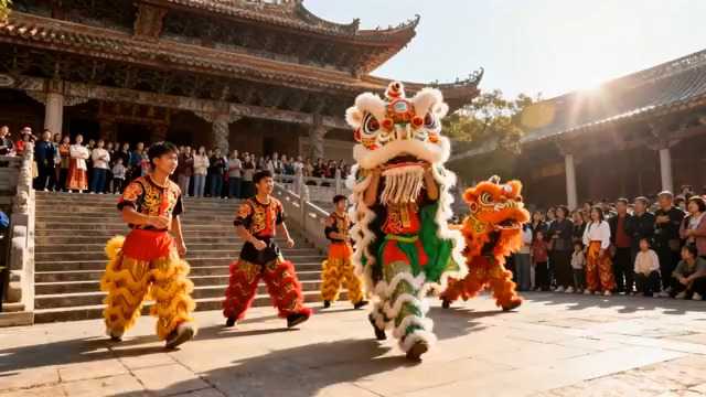  传统舞狮表演 古建筑前260#横屏 	 