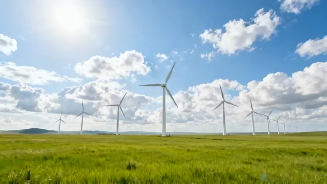  草原风力发电机转动107#横屏 	 