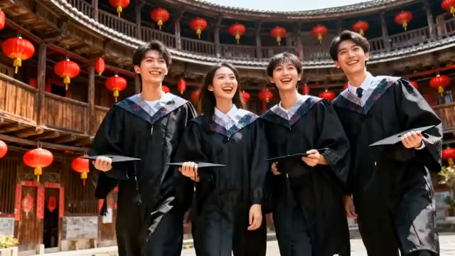  毕业季古建筑前合影69#横屏 	 