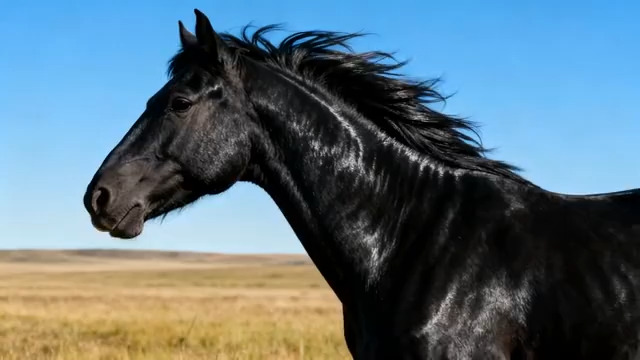  草原黑骏马特写109#横屏 	 
