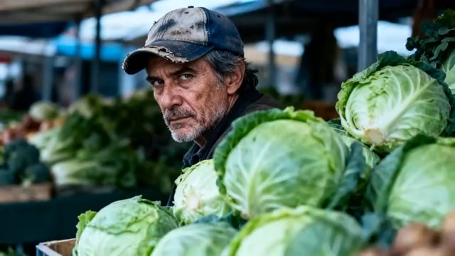  菜市场卖菜老人特写92#横屏 	 