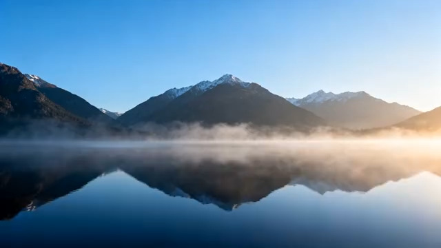  晨雾山脉湖面倒影156#横屏 	 