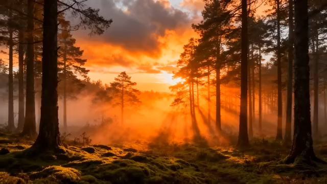  晨曦森林金光穿透165#横屏 	 