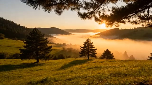  晨曦山林晨雾弥漫166#横屏 	 