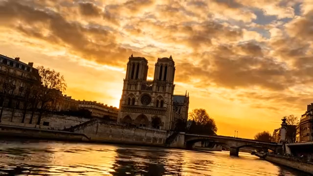  巴黎圣母院日落黄昏44#横屏 	 