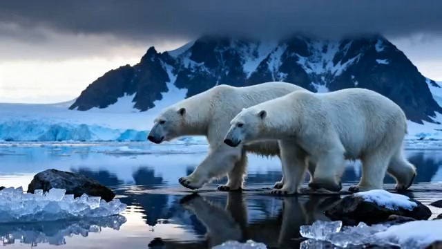  冰川上的北极熊母子76#横屏 	 
