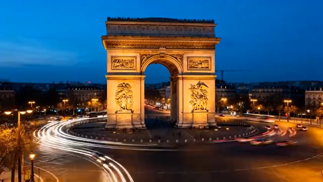  巴黎凯旋门夜景延时36#横屏 	 