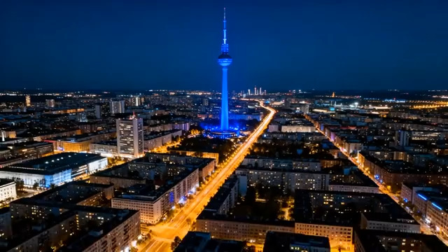  柏林电视塔夜景航拍56#横屏 	 