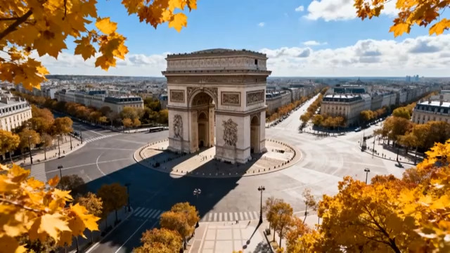  巴黎凯旋门秋日航拍35#横屏 	 