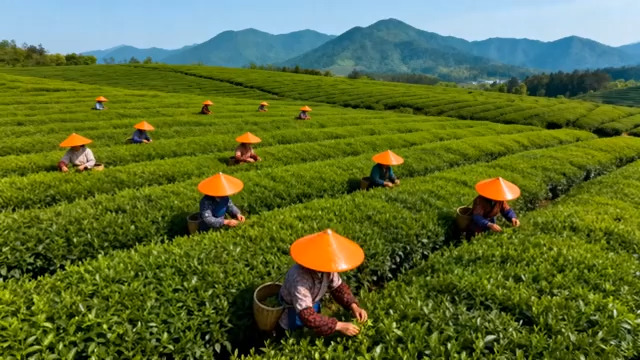  茶园采茶劳作场景131#横屏 	 