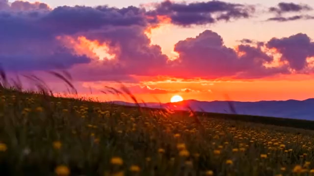  草原日落黄昏风景121#横屏 	 
