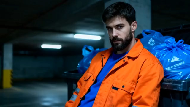  仓库沉思的工装男子98#横屏 	 