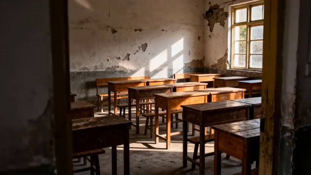  斑驳教室旧课桌光影57#横屏 	 