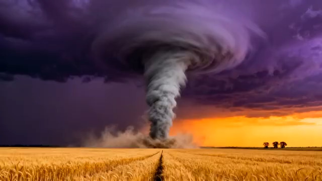  紫色天空下的龙卷风3273#横屏 	 