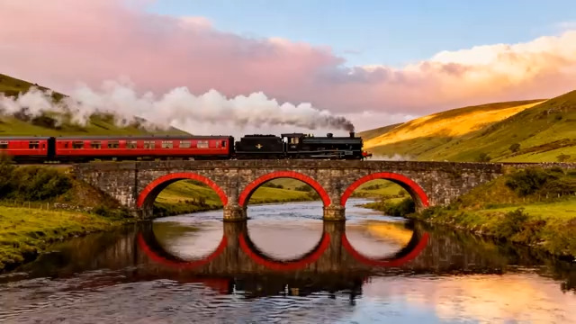  蒸汽火车过桥唯美风景3154#横屏 	 