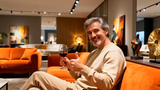  中年男士品酒微笑3194#横屏 	 