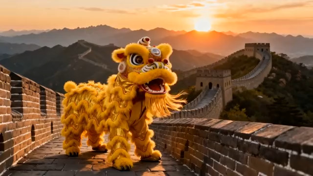  长城上的舞狮表演3136#横屏 	 