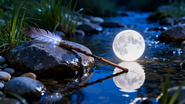  月夜溪边静思3085#横屏 	 