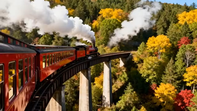  蒸汽火车穿越秋日森林3153#横屏 	 