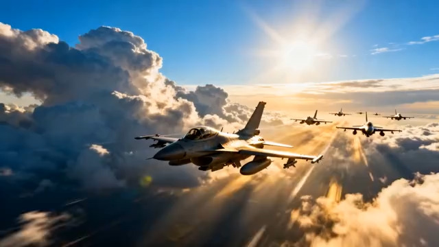  战机编队飞行云海日出3126#横屏 	 