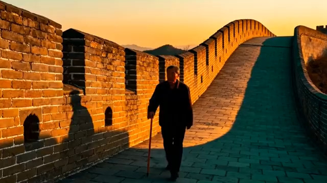  长城上的老人剪影3135#横屏 	 