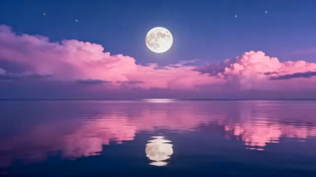  月夜湖面倒影3080#横屏 	 