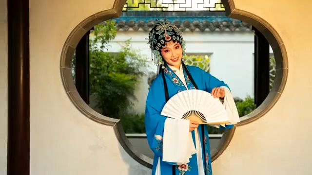  园林昆曲青衣扇舞3063#横屏 	 