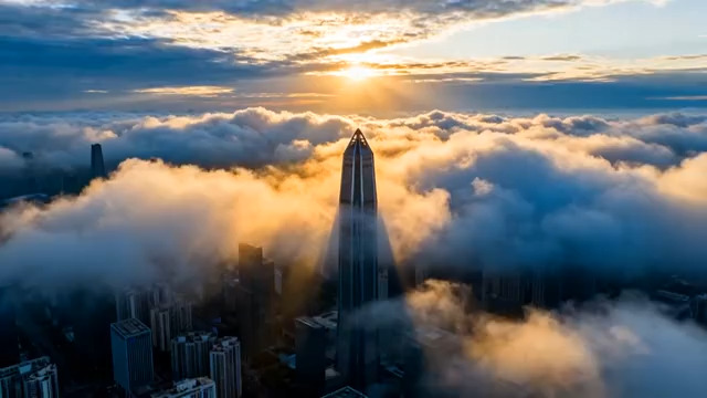  云海中的城市日出3110#横屏 	 