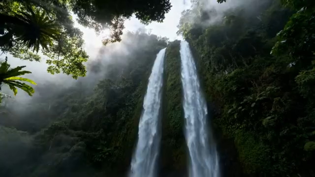  雨林双瀑布晨雾景观3020#横屏 	 