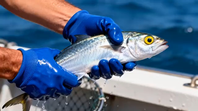  渔民手持新鲜海鱼2986#横屏 	 - 