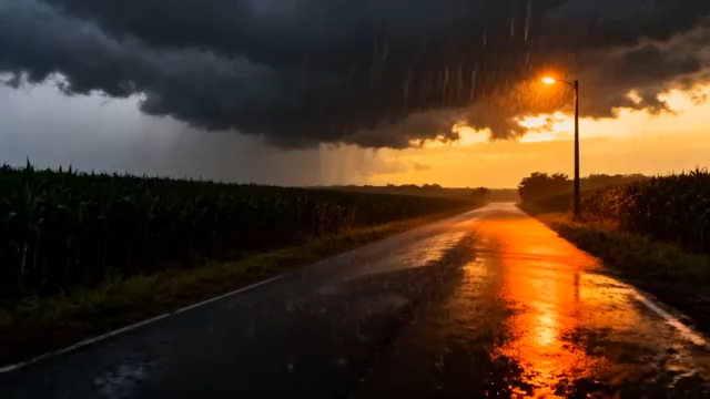  雨夜公路灯光倒影3032#横屏 	 