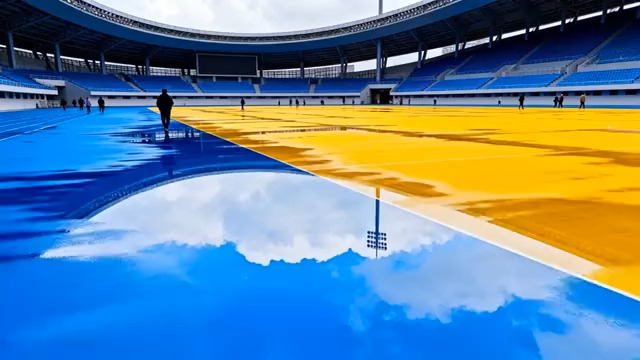  雨后体育馆镜面倒影3017#横屏 	 