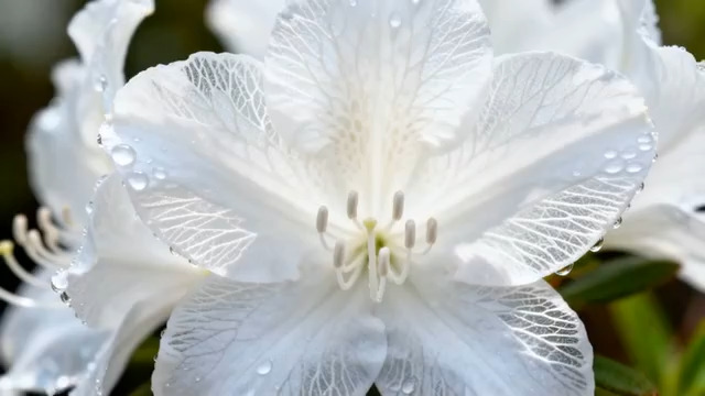  雨后白色花朵特写3000#横屏 	 -