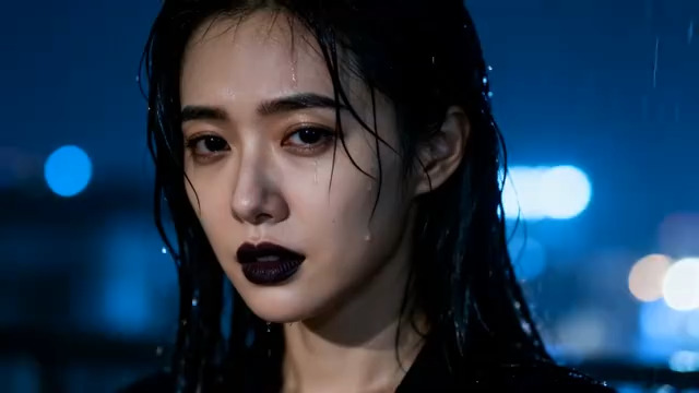  雨夜忧郁女孩特写3050#横屏 	 