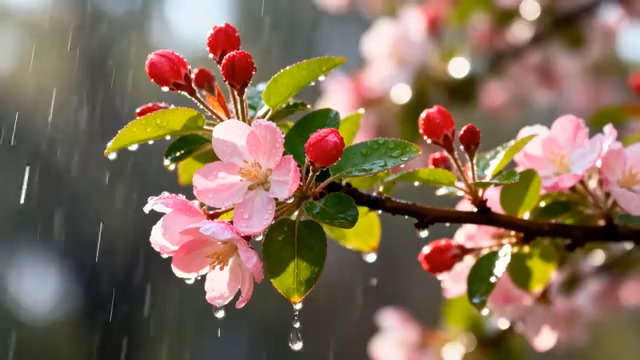  雨后桃花特写3016#横屏 	 